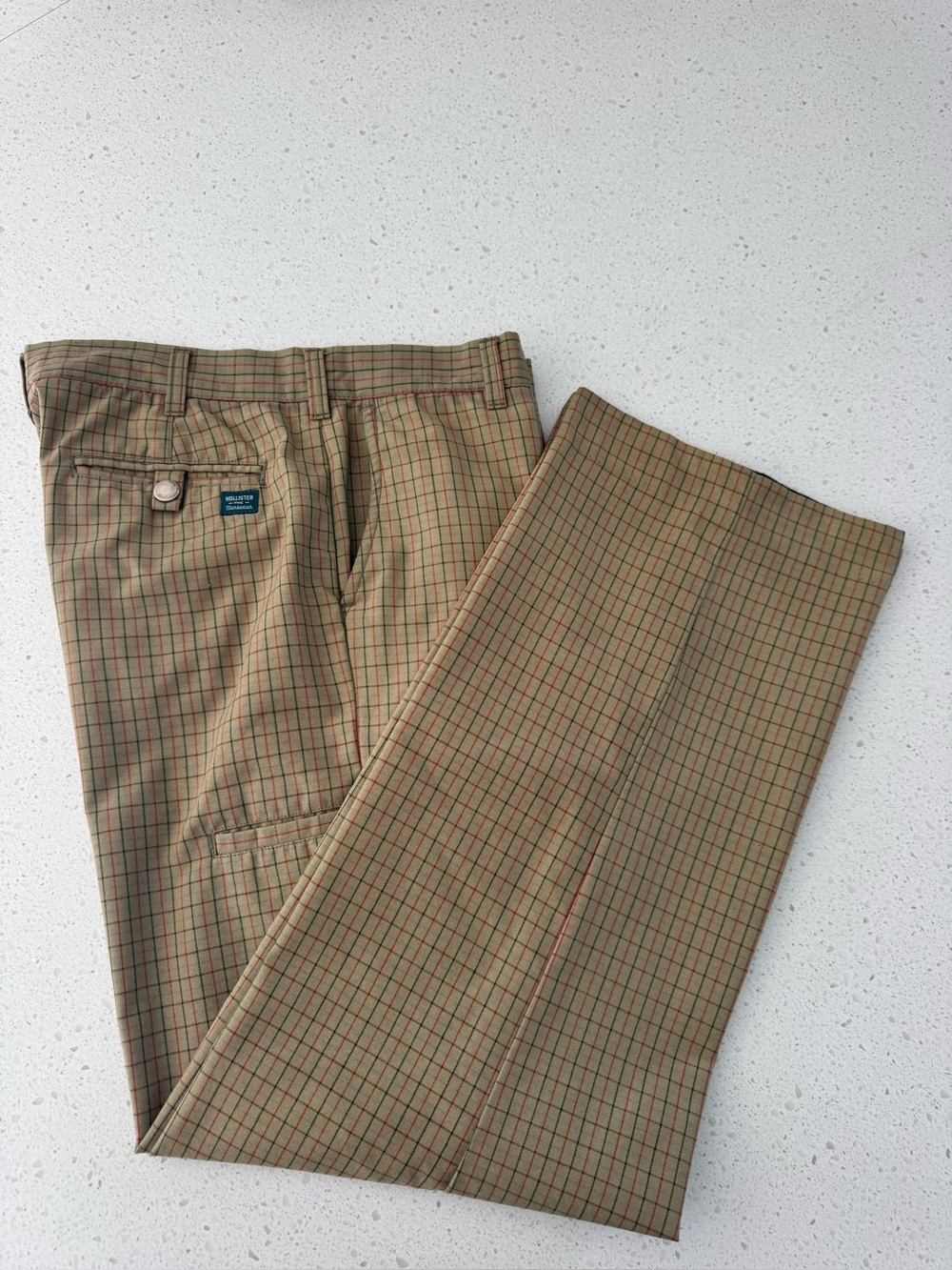Hollister Tan Plaid Chinos with Red & Green Windowpane